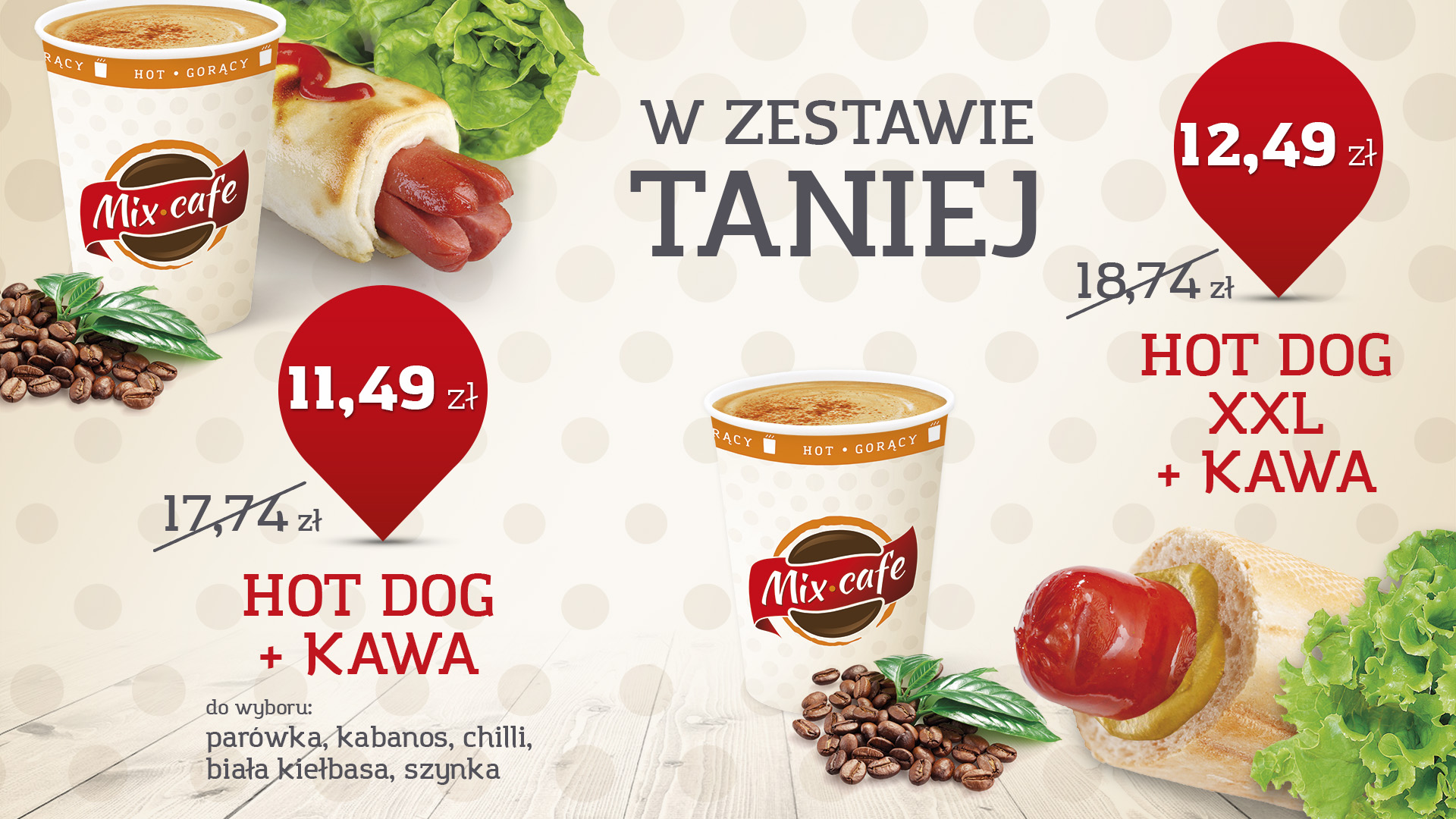 Zestaw hot dog i kawa MixCafe